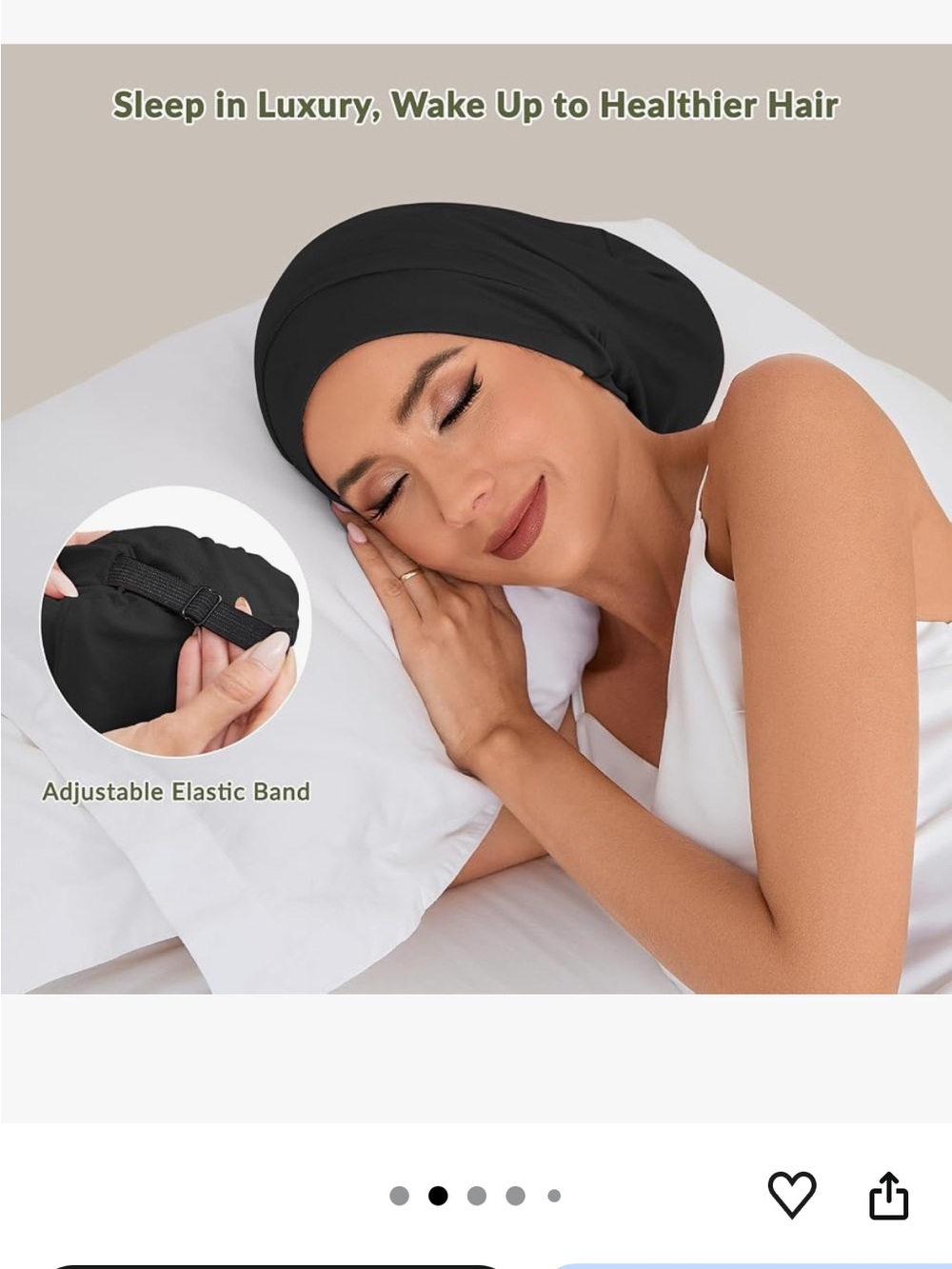 Satin Sleep Cap for Women with Adjustable Band - Black